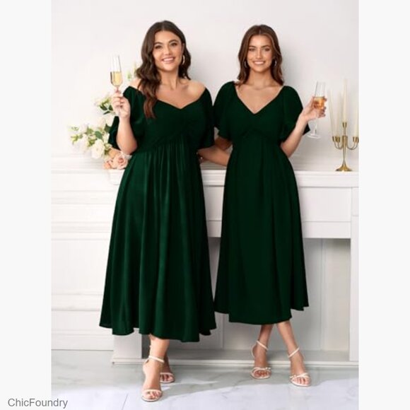 Plus Size Sweetheart Neckline Ruffle Sleeve A-Line Maxi Formal Dress - Picture 5 of 7